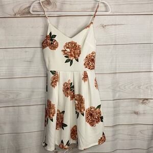 Monteau White W/ Pink Floral Print Sleeveless Mini Dress Size XS